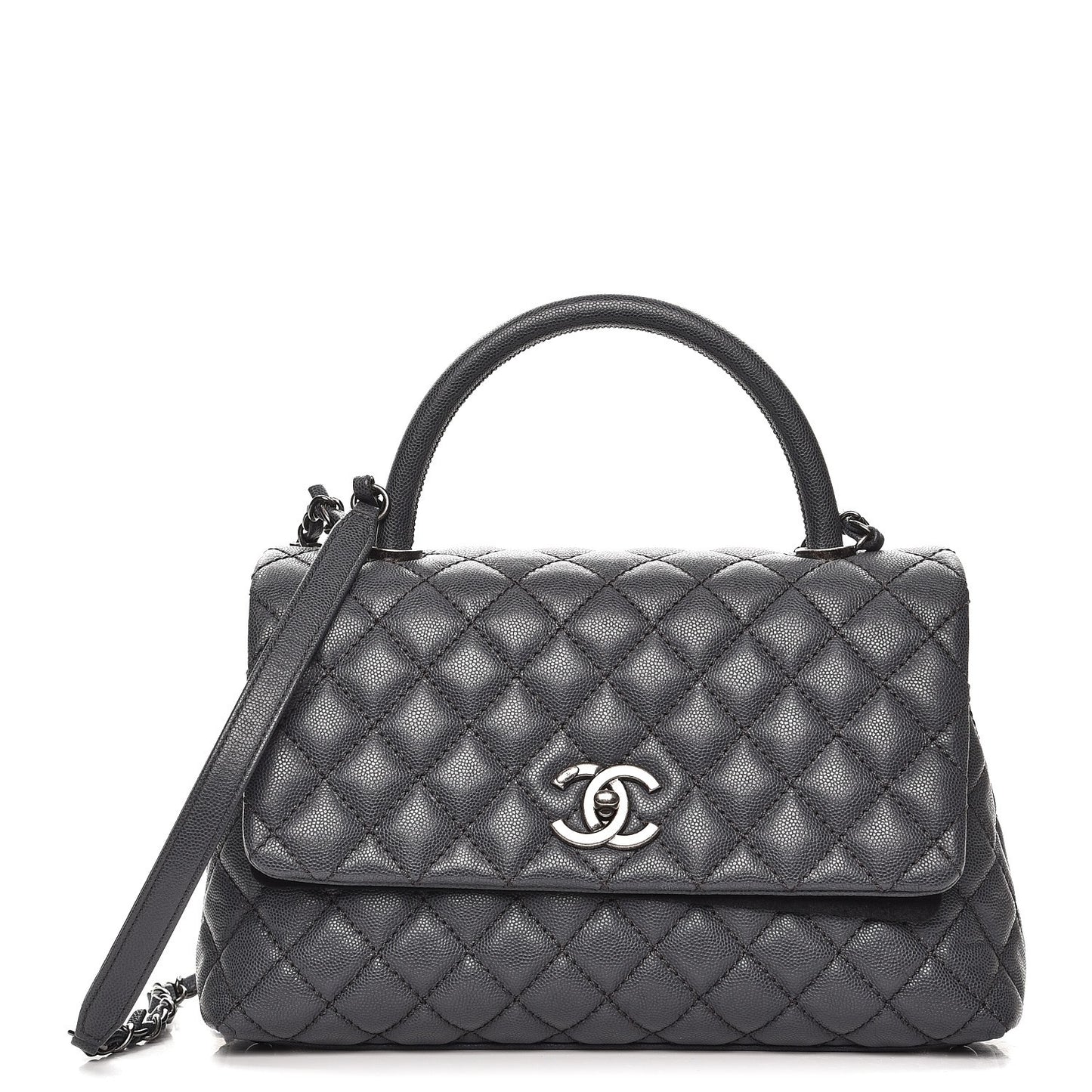Caviar Quilted Small Coco Handle Flap Grey