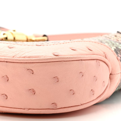 Gucci Snakeskin Ostrich Calfskin Small Jackie 1961 Hobo Pink Multicolor 10 of 10