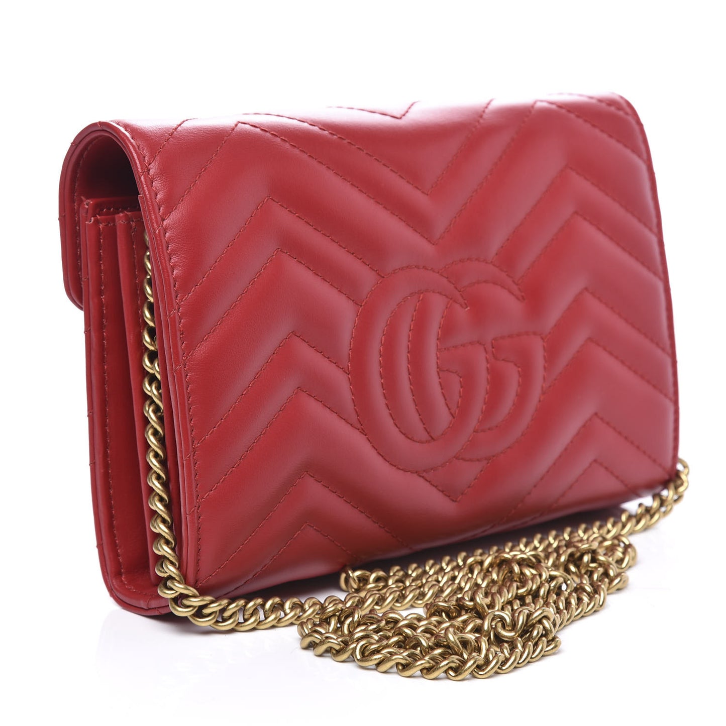 Calfskin Matelasse GG Marmont Chain Wallet Hibiscus Red