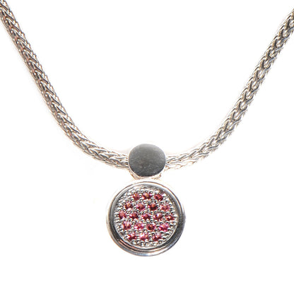 John Hardy Sterling Silver Pink Sapphires 20mm Dot Round Drop Pendant Necklace 1 of 5