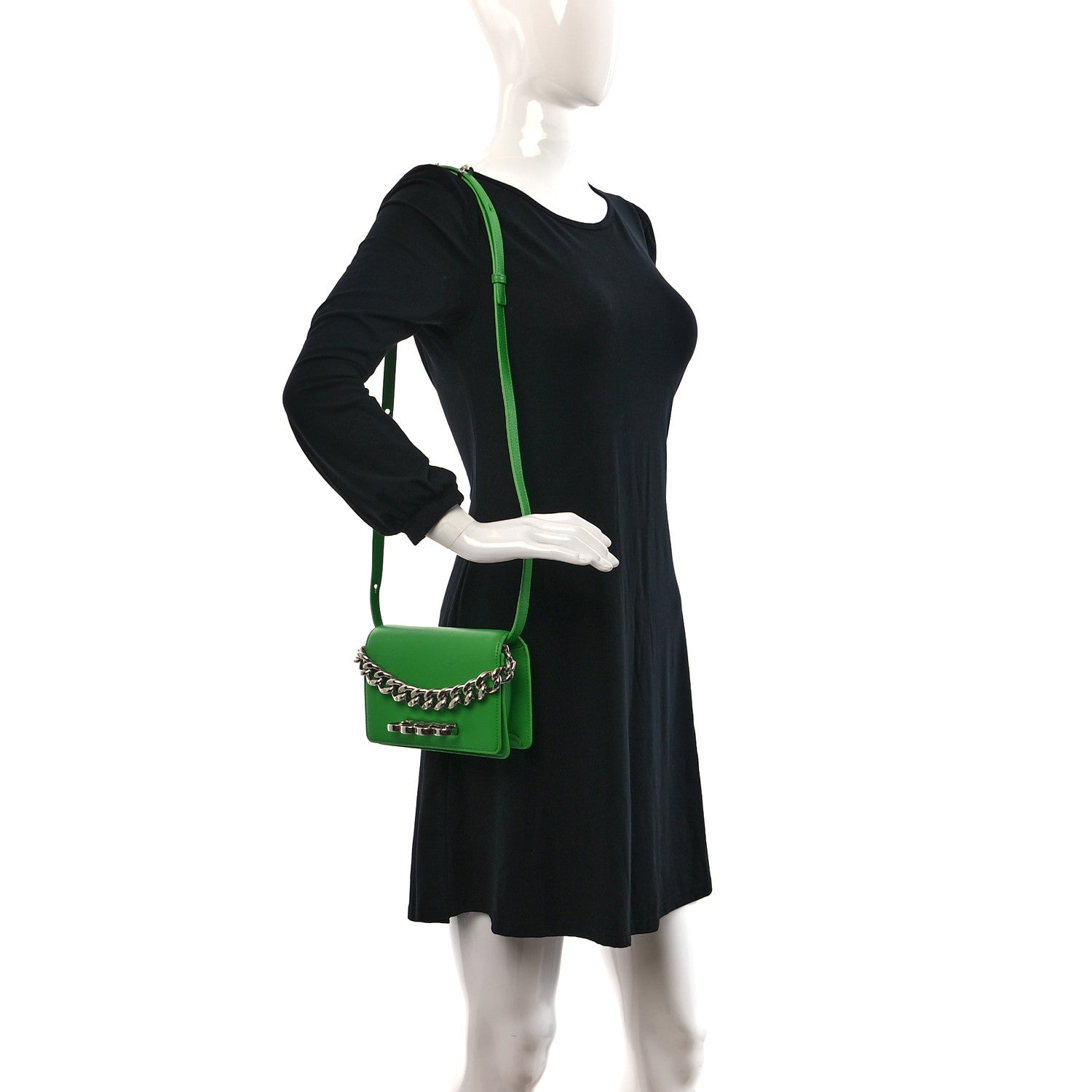 Alexander McQueen Calfskin Four Ring Knuckle Mini Chain Clutch Acid Green 3 of 9