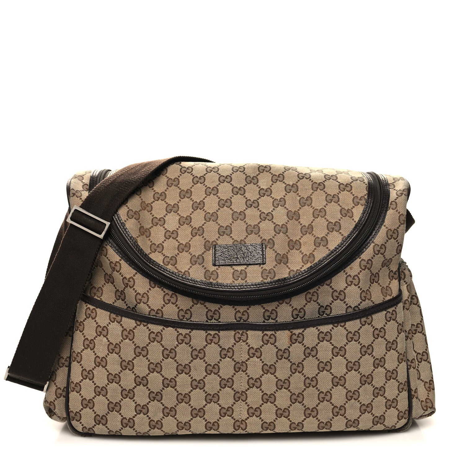 Gucci Monogram Natural Pigskin Large Diaper Bag Beige Ebony Cocoa Dark Chocolate 1 of 12