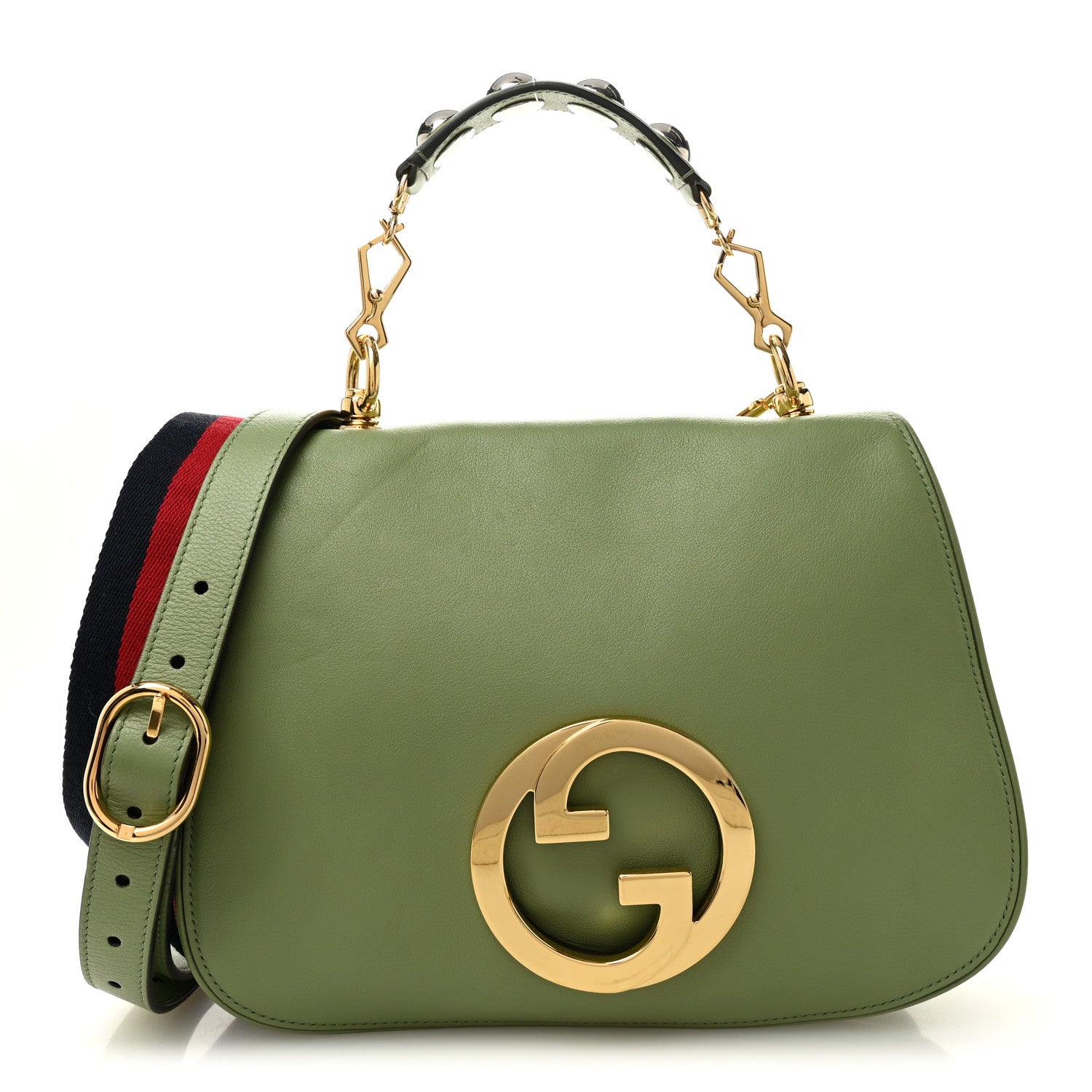 Gucci Roxy Calfskin Web Medium Blondie Top Handle Shoulder Flap Bag Salamander Green 1 of 12