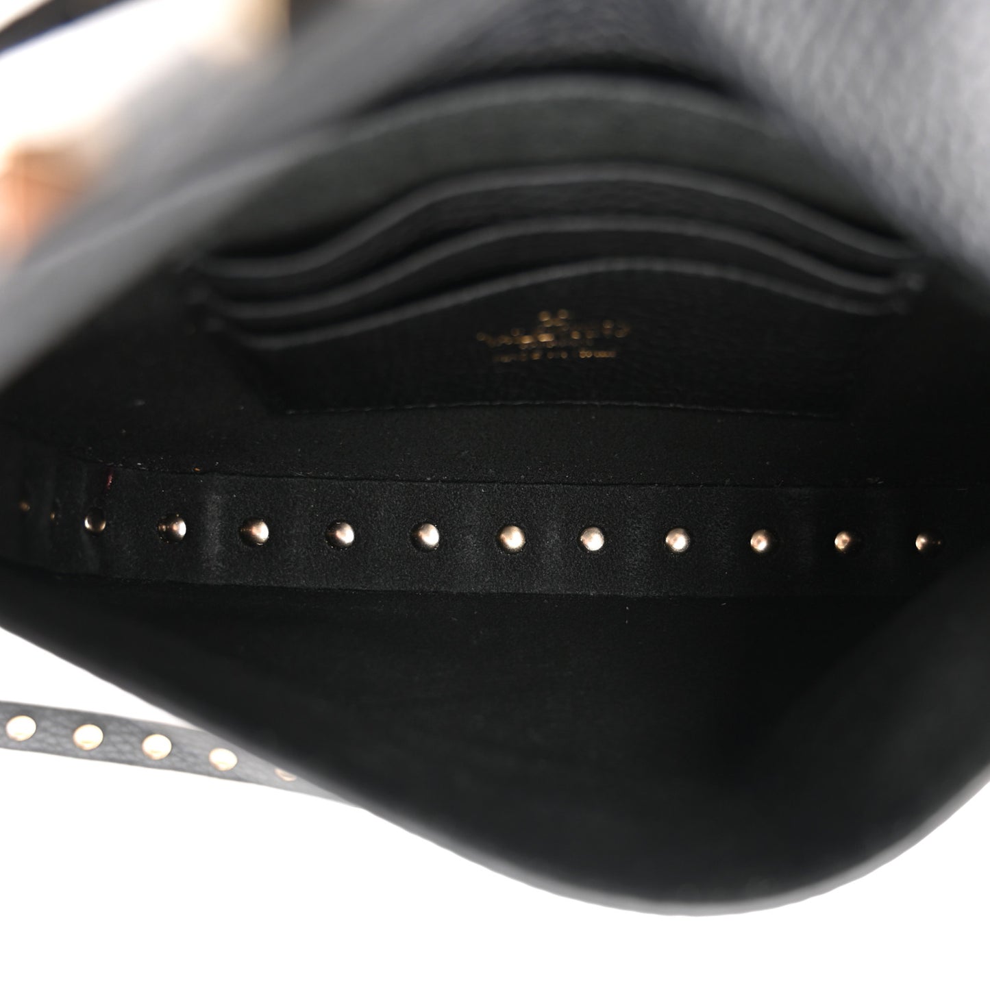 Grainy Calfskin Rockstud Crossbody Pouch Black