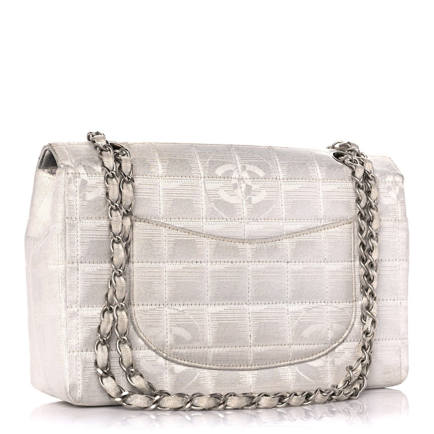 Metallic Nylon Medium Travel Flap Light Silver