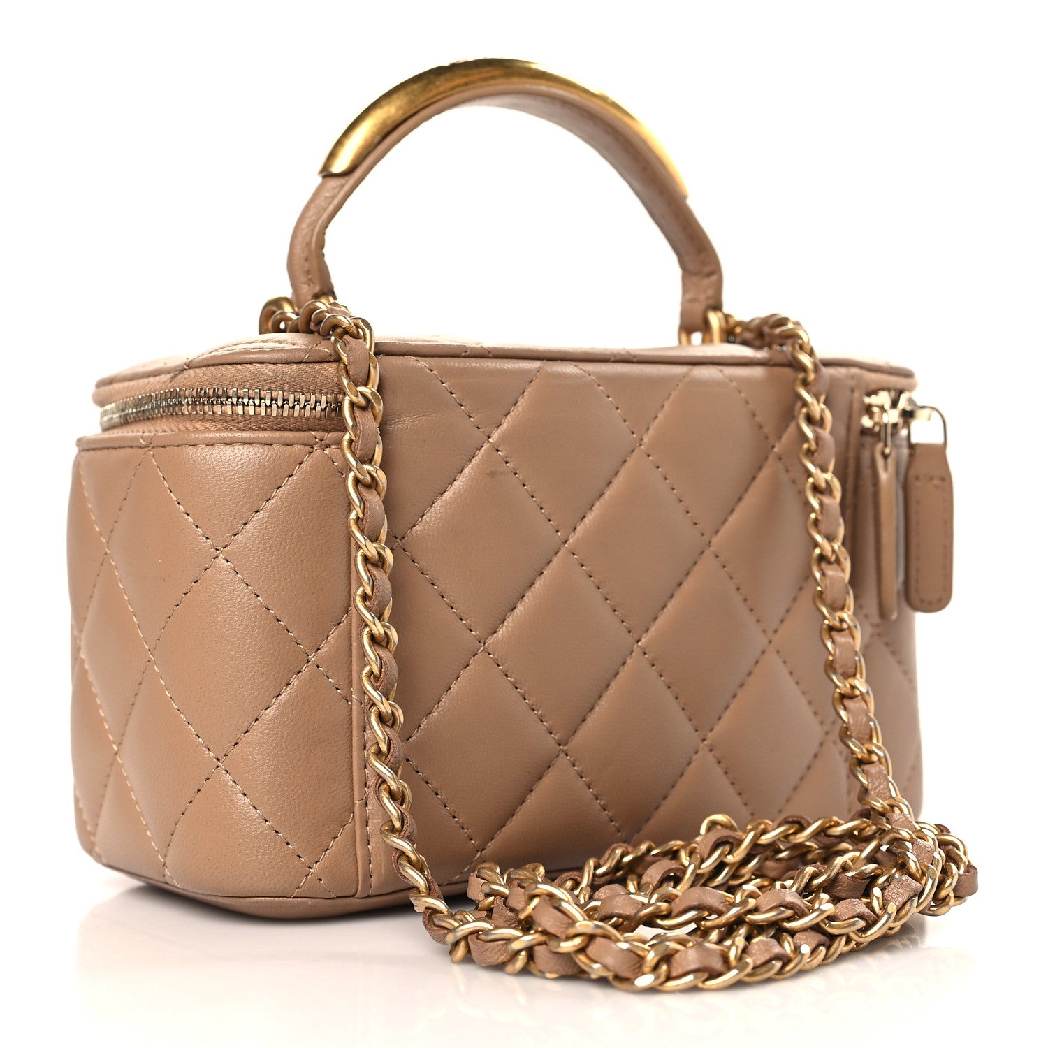 Chanel Lambskin Quilted Metal Small Top Handle Vanity Case With Chain Beige 3 of 9