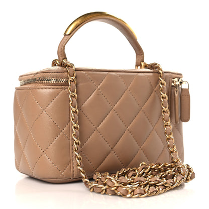Chanel Lambskin Quilted Metal Small Top Handle Vanity Case With Chain Beige 3 of 9