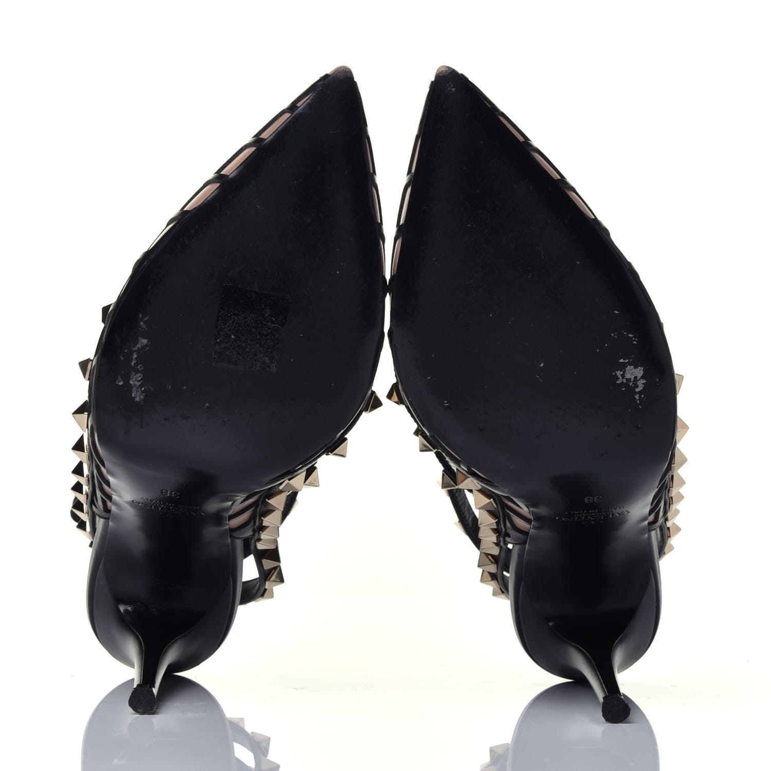 Valentino Garavani Calfskin Nappa Boudoir Rockstud Ankle Strap 100mm Pumps 38 Rose Cannelle Black 6 of 9