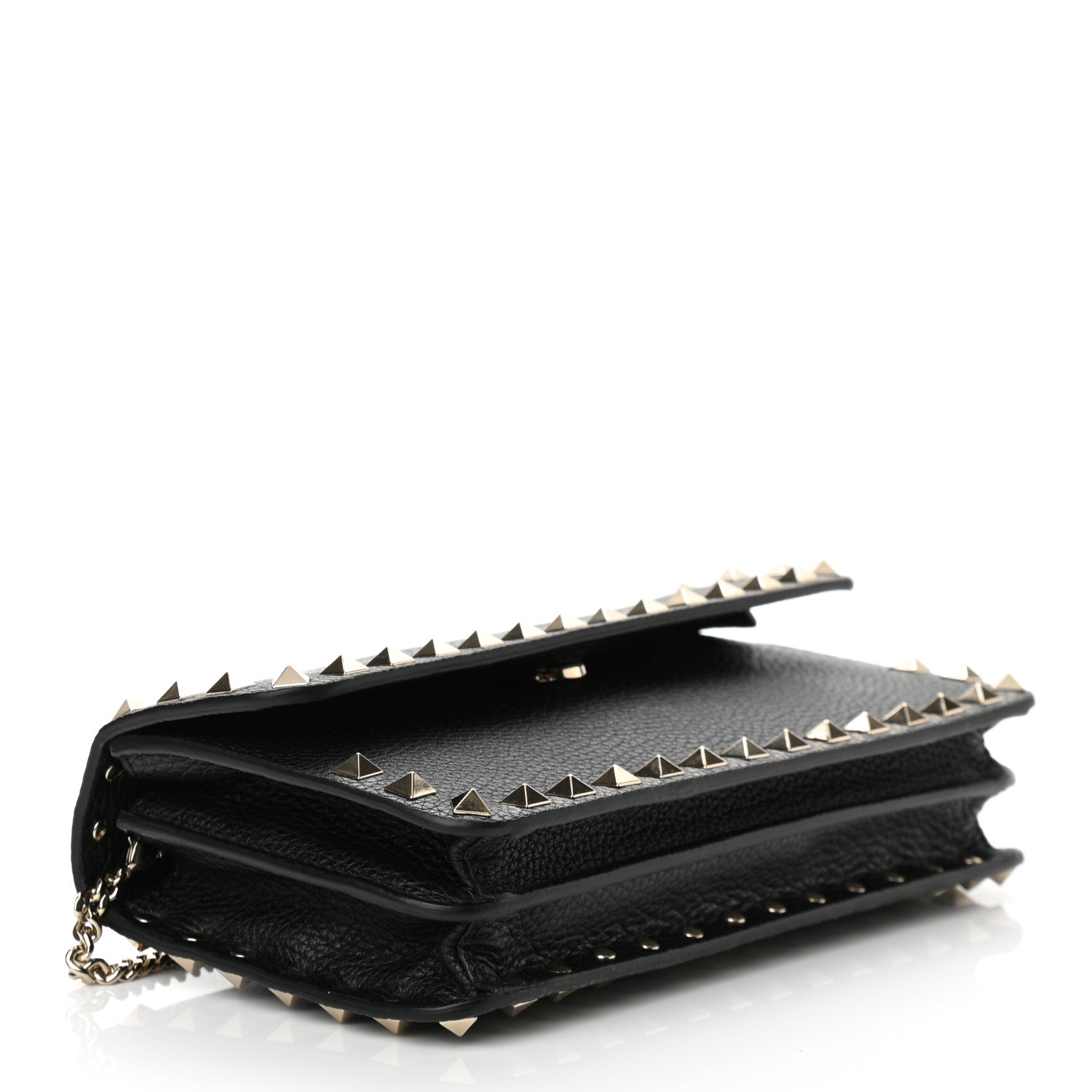 Valentino Garavani Pebbled Calfskin Rockstud Flap Wallet On Chain Black 4 of 9