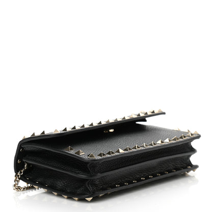 Valentino Garavani Pebbled Calfskin Rockstud Flap Wallet On Chain Black 4 of 9