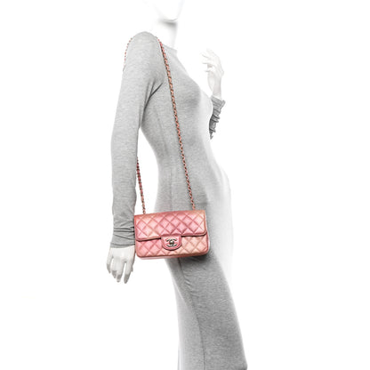 Chanel Metallic Lambskin Quilted Ombre Mini Rectangular Flap Pink 2 of 10