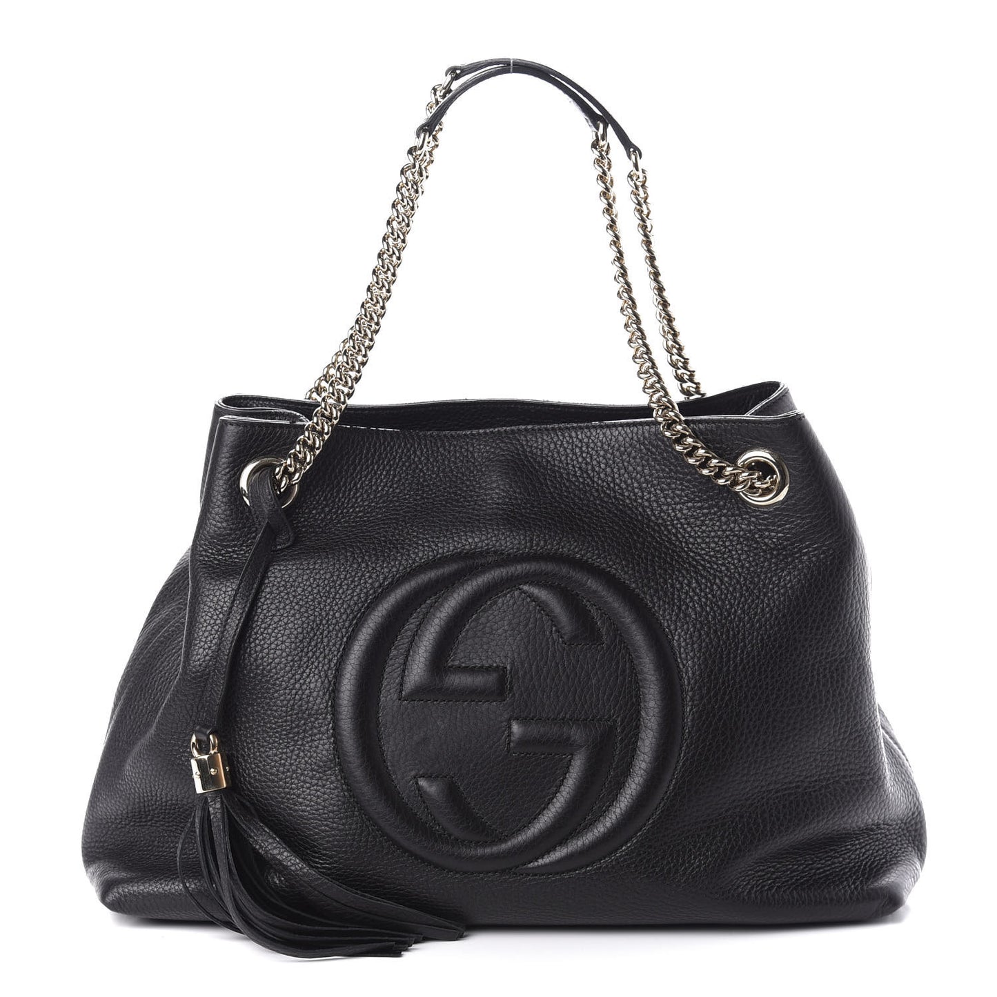 Pebbled Calfskin Medium Soho Chain Shoulder Bag Black