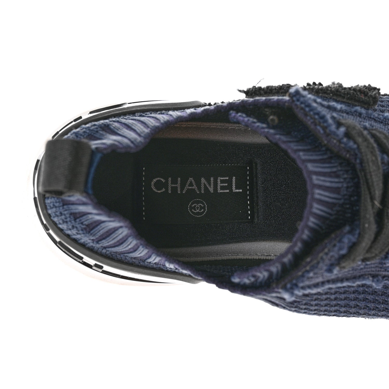 Chanel Fabric Logo Sneakers 37 Navy Black 6 of 11