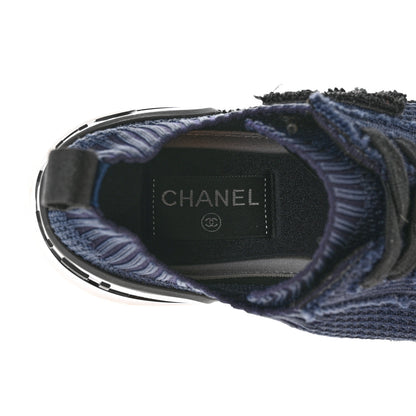 Chanel Fabric Logo Sneakers 37 Navy Black 6 of 11