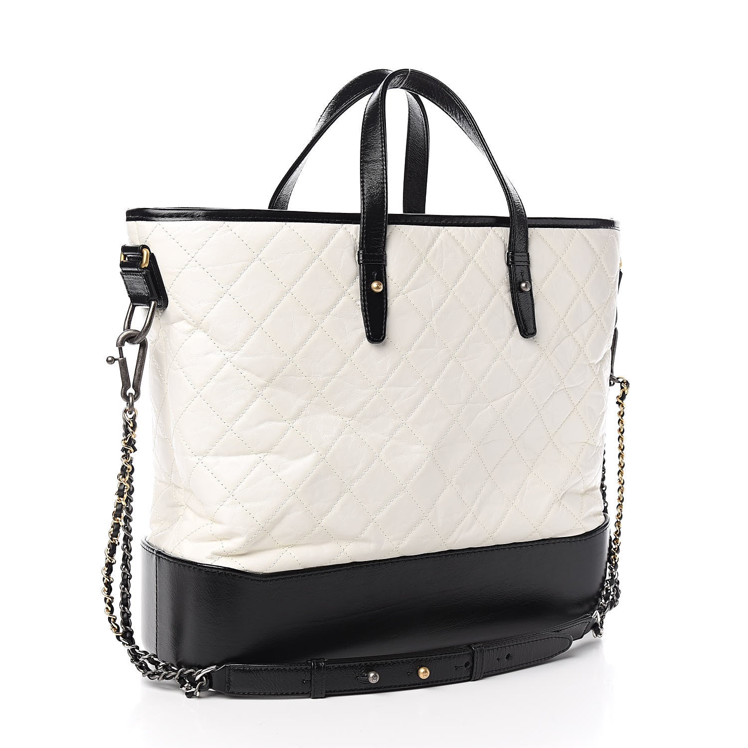 Chanel Aged Calfskin Quilted Large Gabrielle Shopping Tote White Black 3 of 11