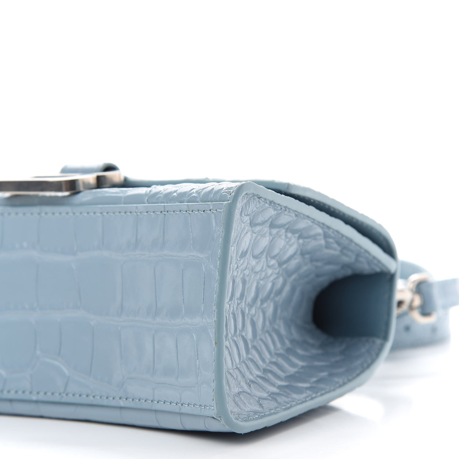 Balenciaga Shiny Calfskin Crocodile Embossed Hourglass Top Handle Bag XS Blue Grey 8 of 8