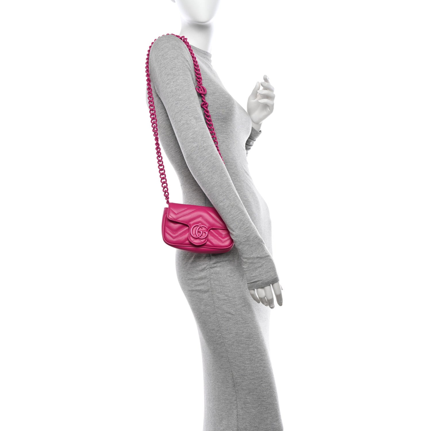 Gucci Calfskin Matelasse Monochrome GG Marmont Chain Belt Bag Classic Fuxia 2 of 11