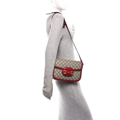 Gucci GG Supreme Monogram Azalea Calfskin Horsebit 1955 Shoulder Bag Beige Ebony New Cherry Red 2 of 10