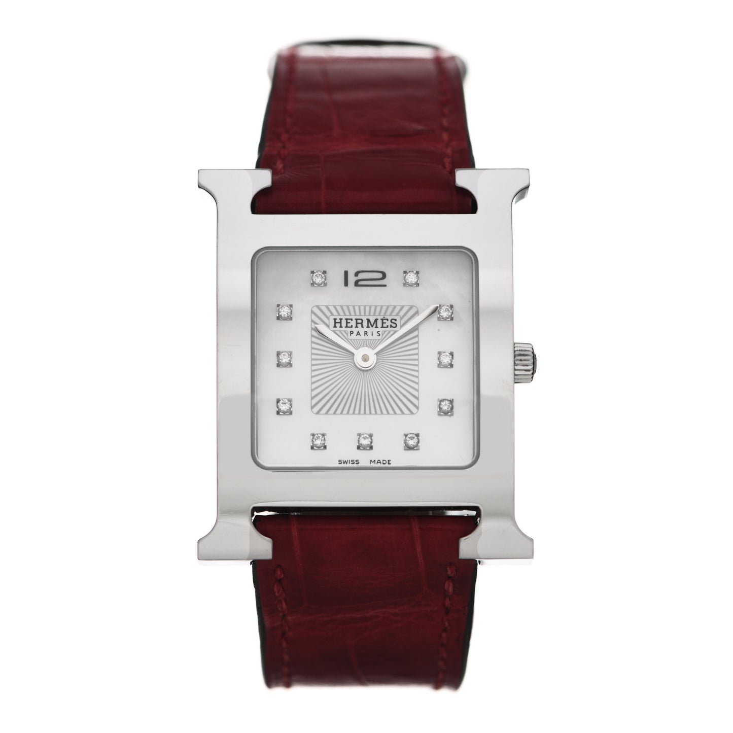 Stainless Steel Alligator Diamond Mother of Pearl 26mm Heure H Hour Quartz Watch Braise