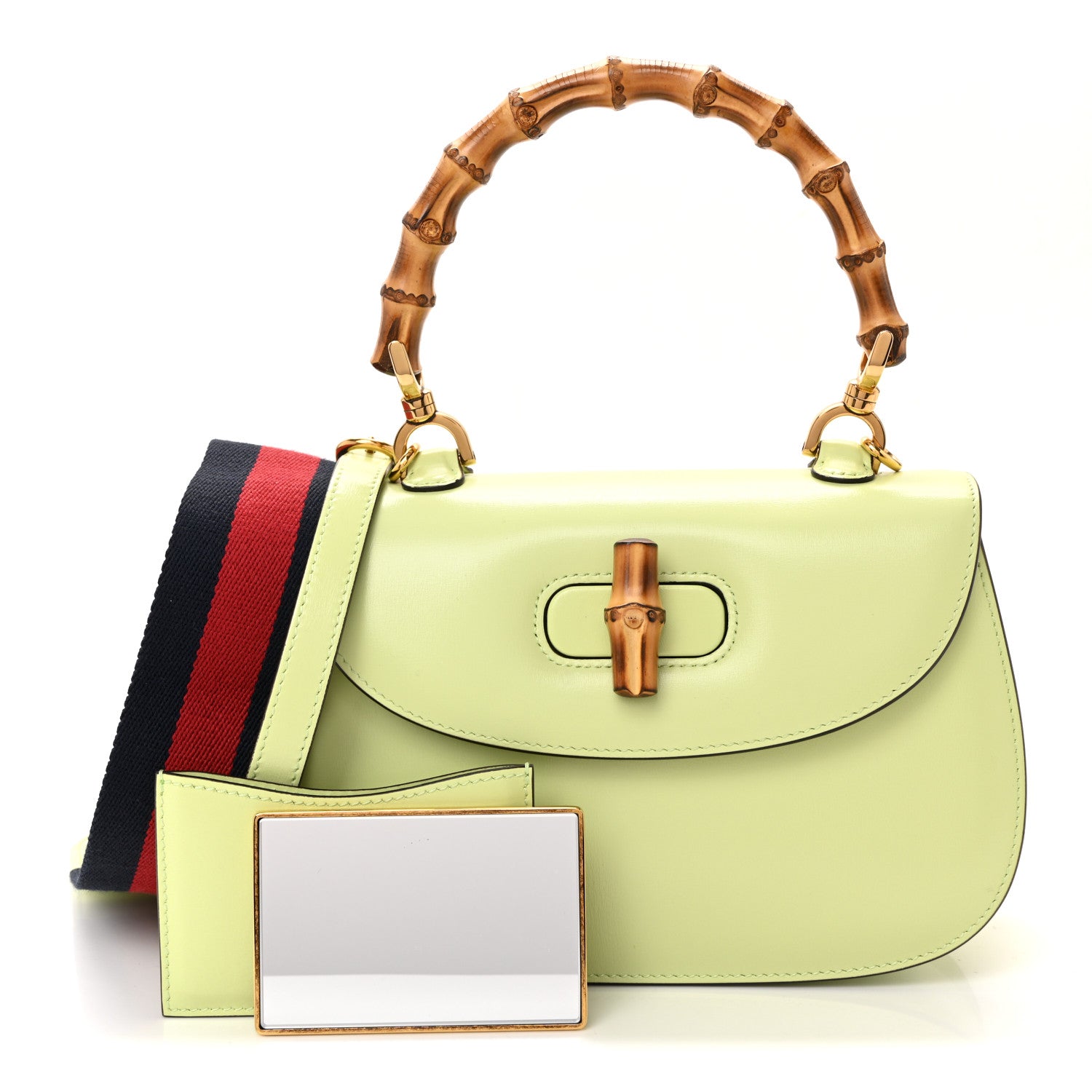Gucci Boarded Dyana Lux Calfskin Web Small Bamboo 1947 Top Handle Bag Light Green 3 of 12
