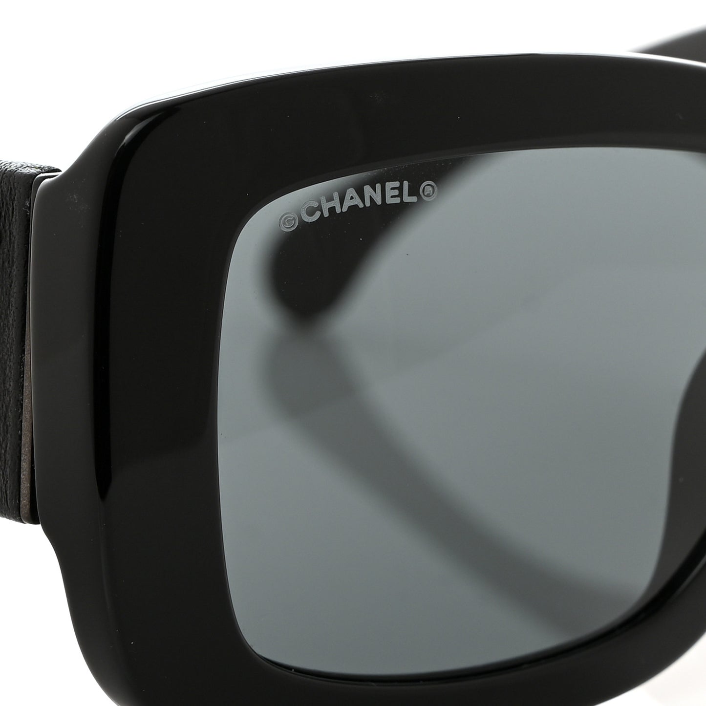 Acetate Calfskin Polarized Square Sunglasses 5473-Q-A Black