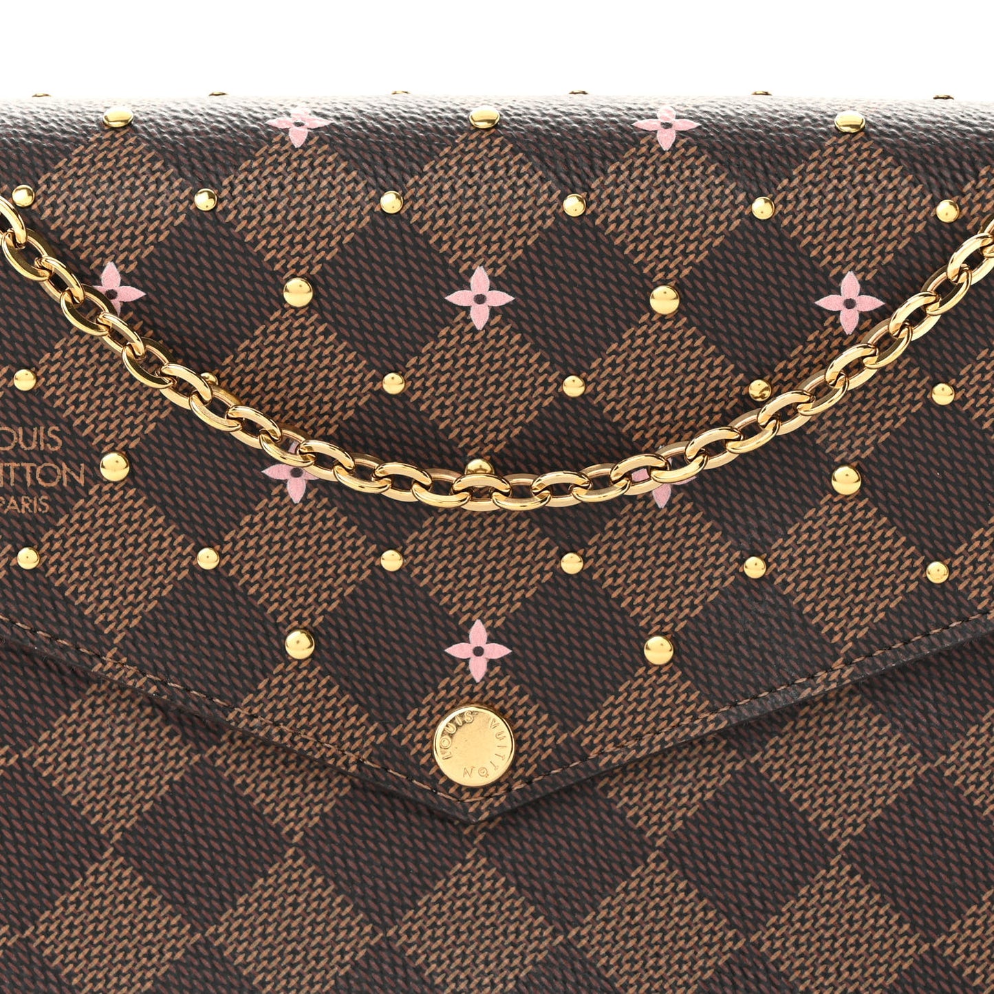 Damier Ebene Studded Pochette Felicie Chain Wallet