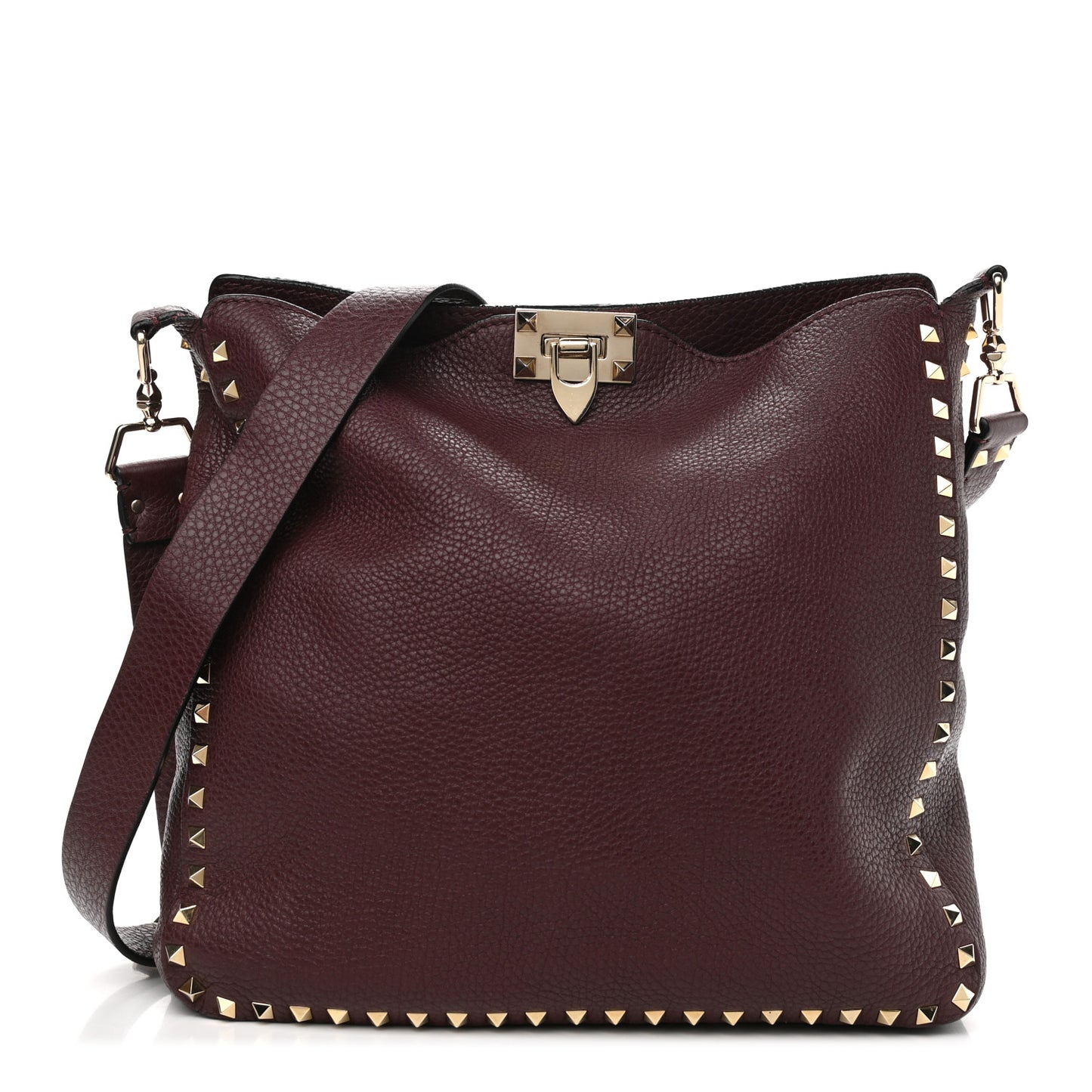 Pebbled Calfskin Large Rockstud Flip-Lock Messenger Bag Vinaccia