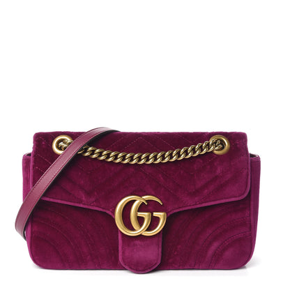 Gucci Velvet Matelasse Small GG Marmont Shoulder Bag Fuchsia Violet Cyclamen 1 of 10