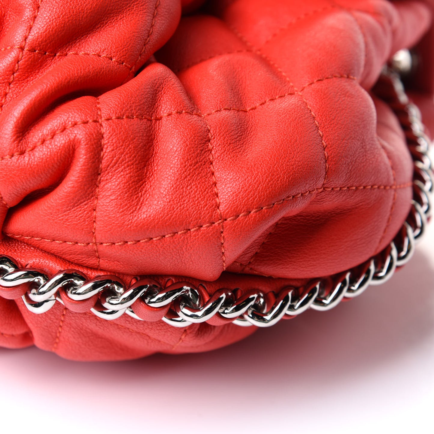 Washed Lambskin Quilted Mini Chain Around Messenger Red