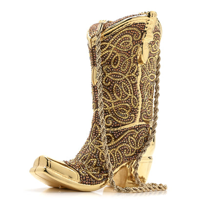 Judith Leiber Swarovski Crystal Cowboy Boot Austin Minaudiere Clutch Gold Brown 3 of 11
