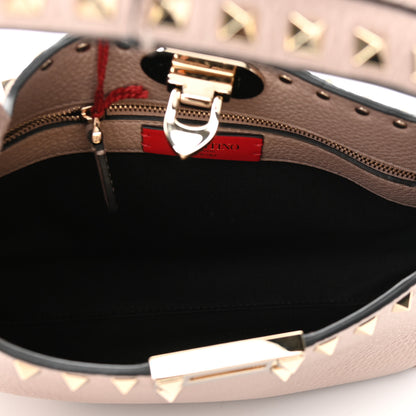 Valentino Garavani Pebbled Calfskin Small Rockstud Flip Lock Hobo Poudre 5 of 9