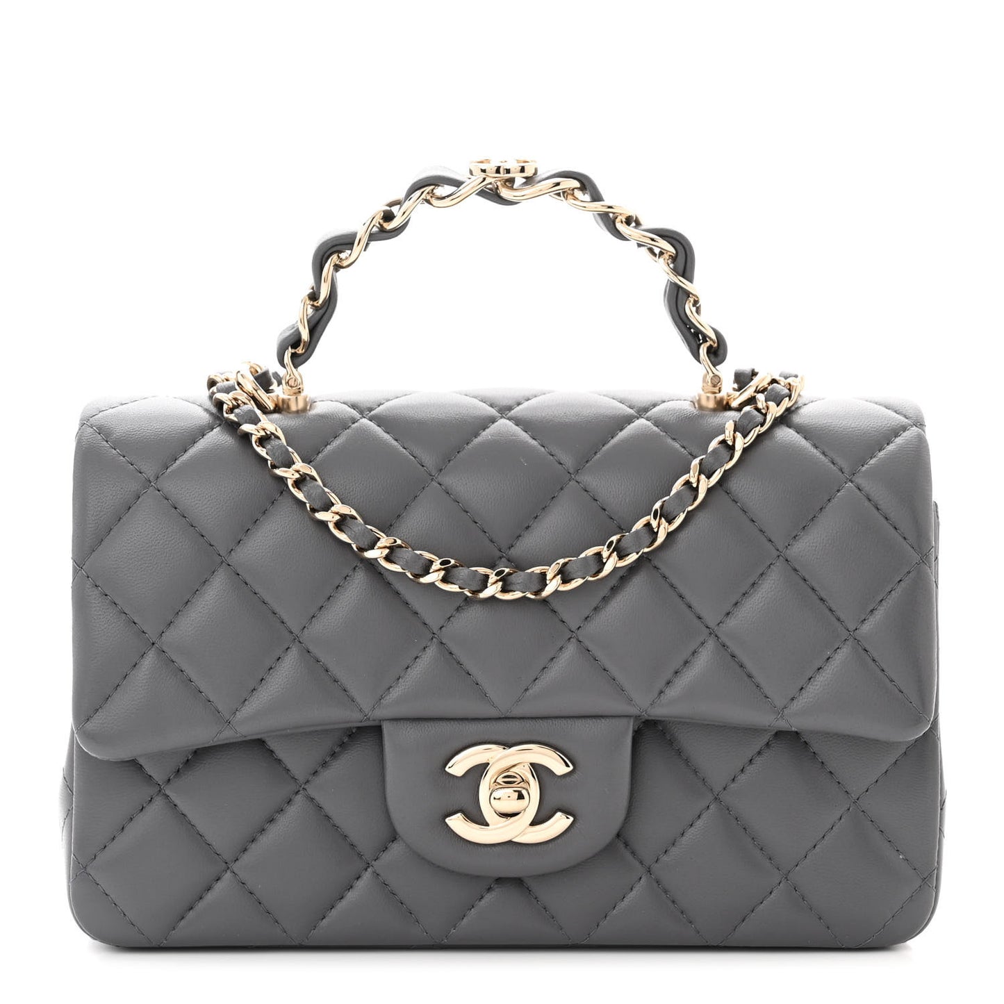 Lambskin Quilted Mini Chain Top Handle Rectangular Flap Grey