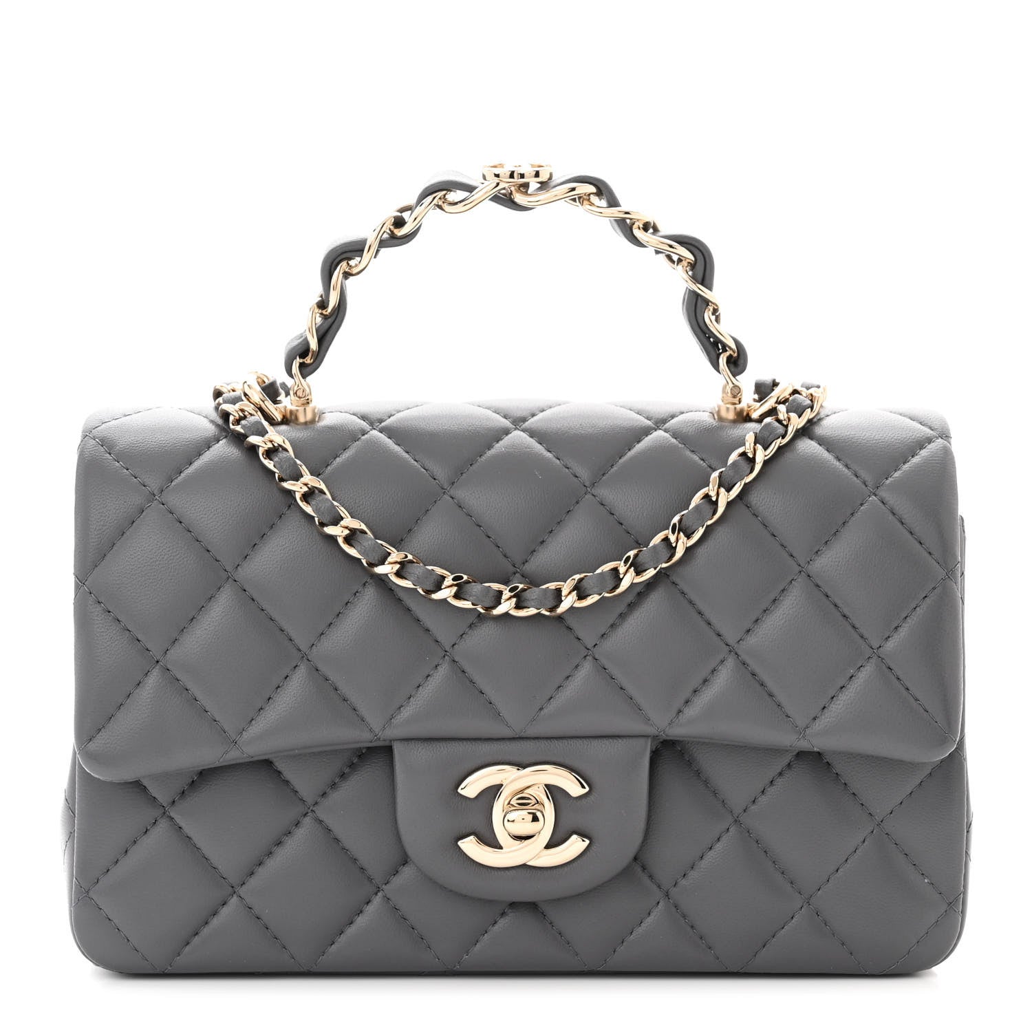 Chanel Lambskin Quilted Mini Chain Top Handle Rectangular Flap Grey 1 of 11