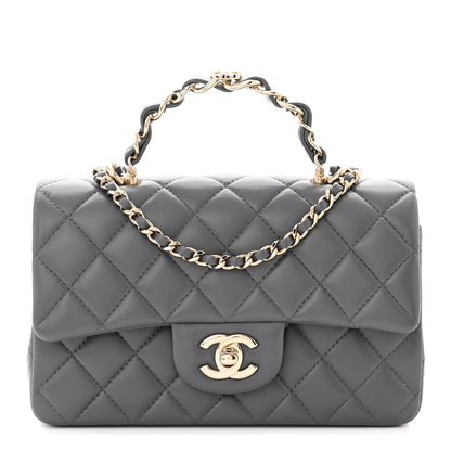 Chanel Lambskin Quilted Mini Chain Top Handle Rectangular Flap Grey 1 of 11