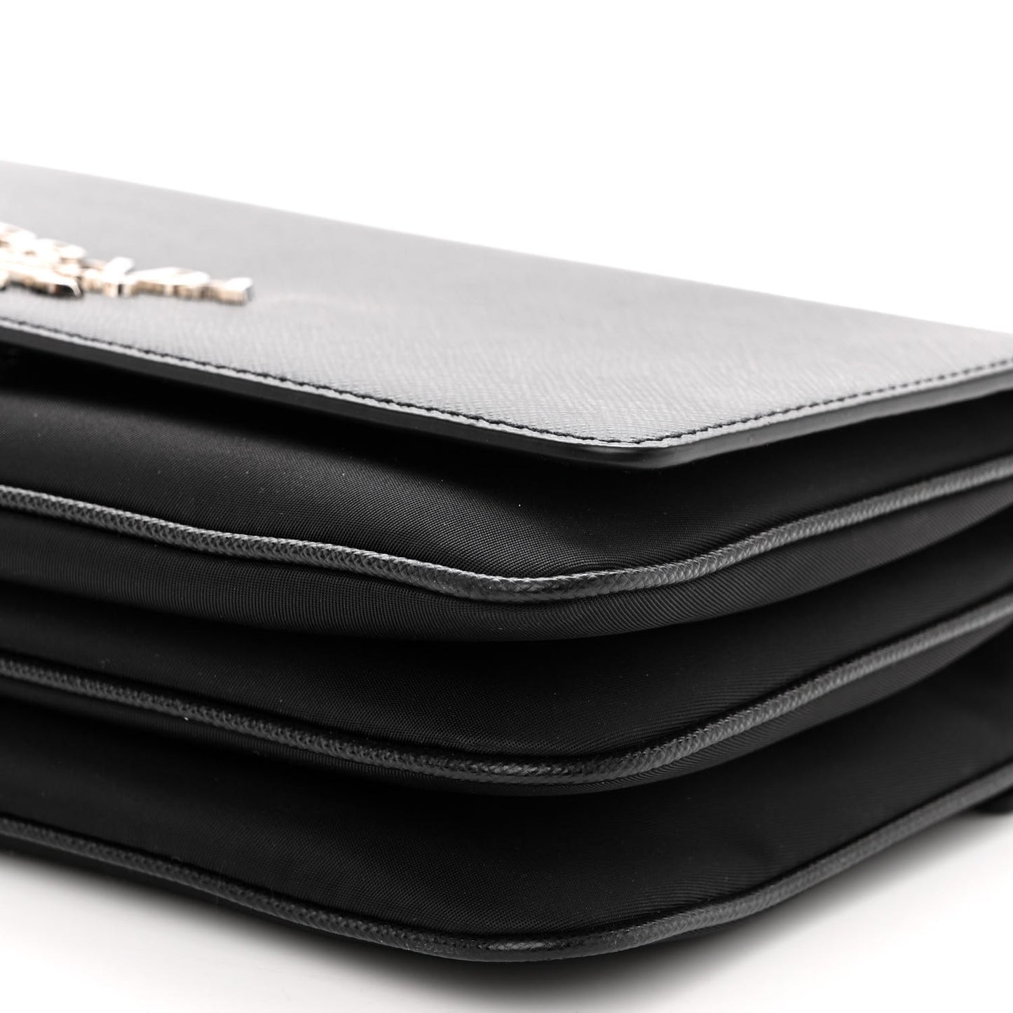 Saffiano Tessuto Nylon Chain Shoulder Bag Black