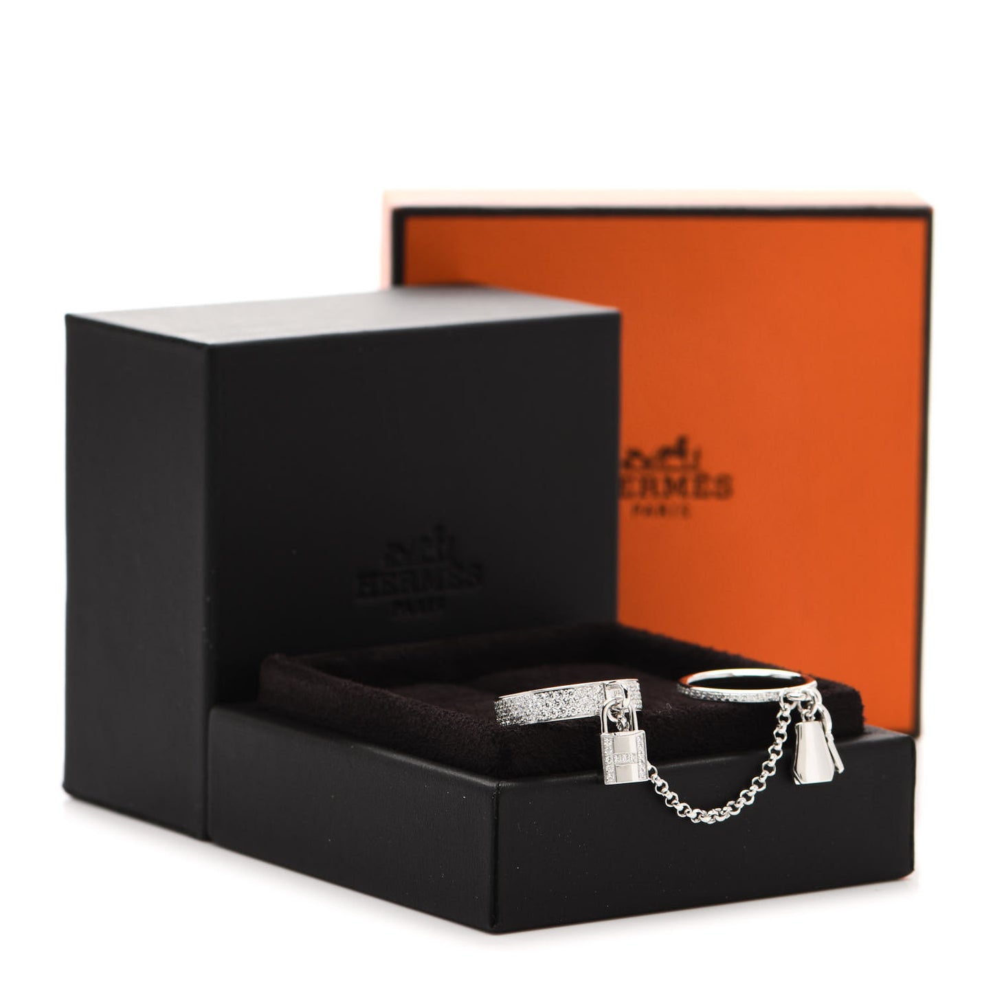 18K White Gold Diamond Kelly Clochette Double Ring 50 5.25