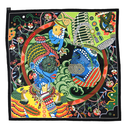 Hermes Silk Twill Duo Cosmique Scarf 90 Black Vert Multicolor 1 of 4