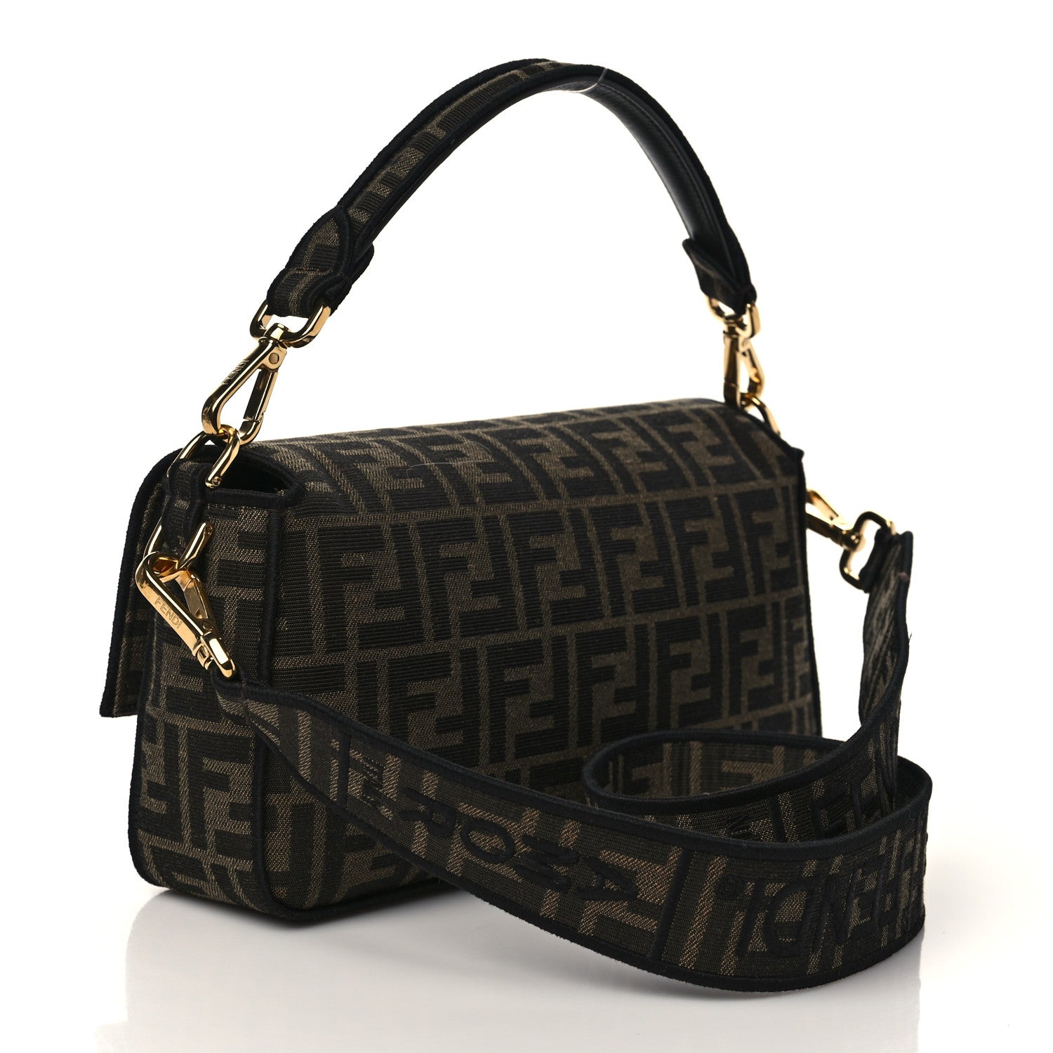 Fendi Fabric Jacquard FF 1974 Medium Baguette Tobacco Moro Black 3 of 6