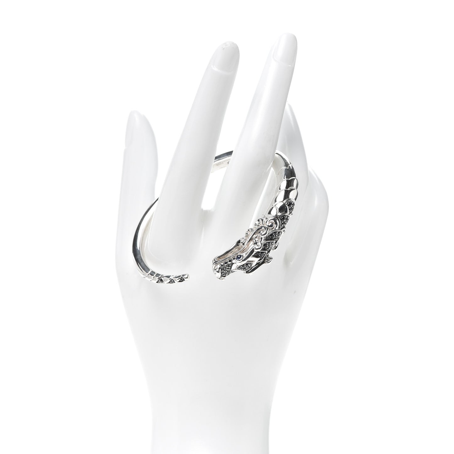 Sterling Silver Sapphire Spinel Naga Dragon Cuff Bracelet