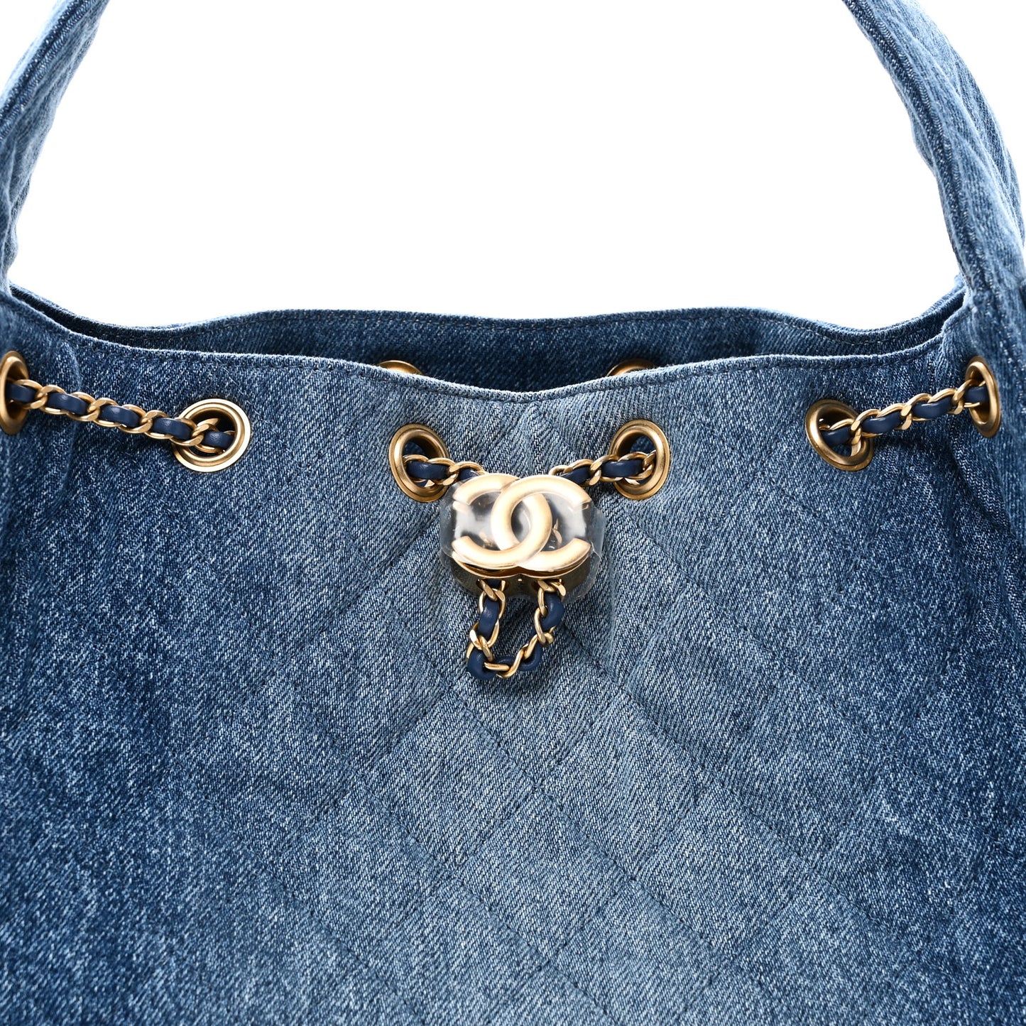 Washed Denim Quilted Small Chanel 25 Handbag Blue