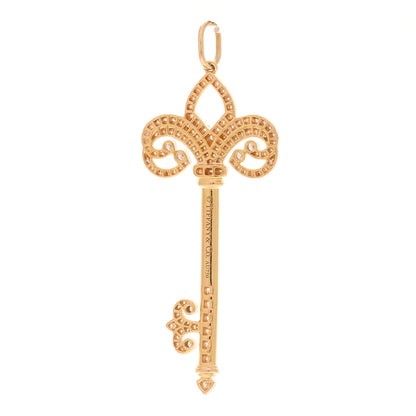 Tiffany 18K Rose Gold Diamond .37ct Fleur De Lis Key Pendant 3 of 4