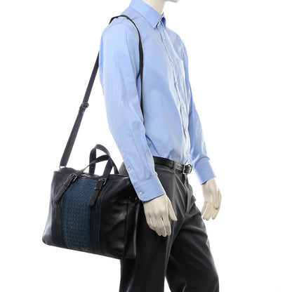 Bottega Veneta Calfskin Leggero Intrecciato Embroidered Briefcase Nero Black Blue 2 of 19