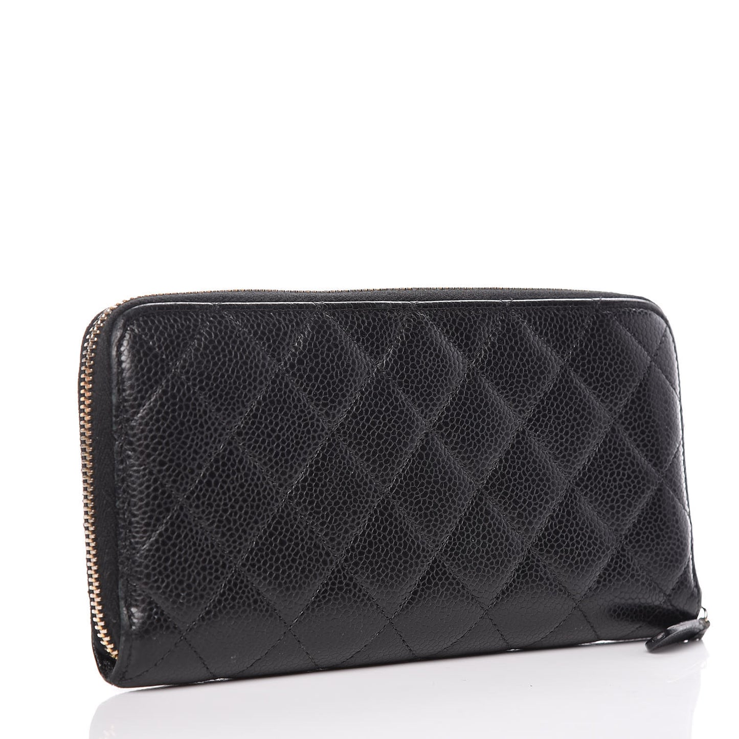 Caviar Quilted Large Zip Around Wallet Black