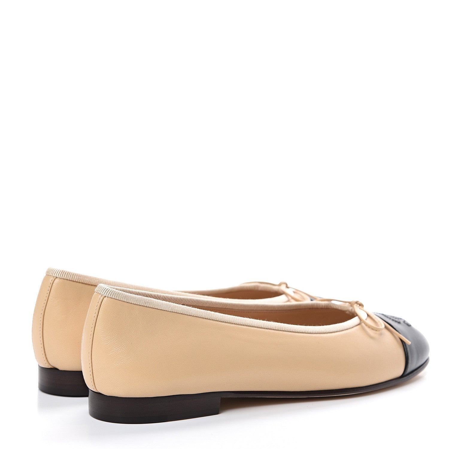 Chanel Lambskin Cap Toe Ballerina Flats 36.5 Beige Black 4 of 8