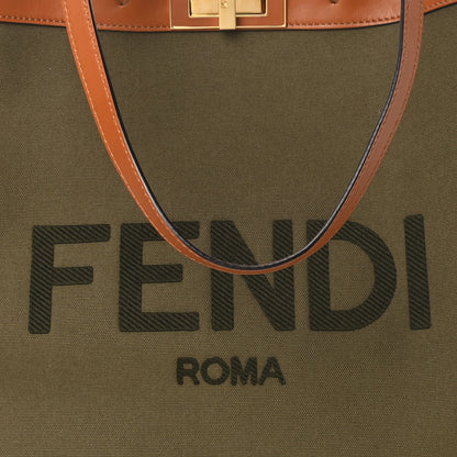 Fendi Canvas Vitello King Logo Embroidered Large Peekaboo X-Tote Amazzonia Cuoio 7 of 10