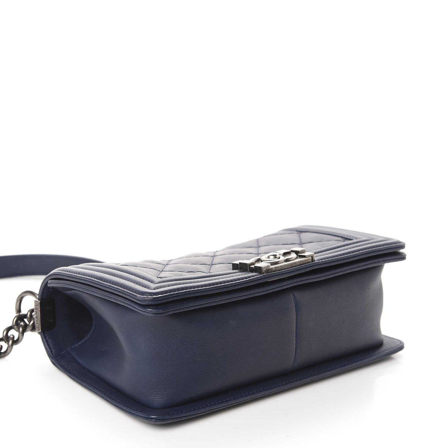 Calfskin Double Stitch Medium Boy Flap Navy Blue