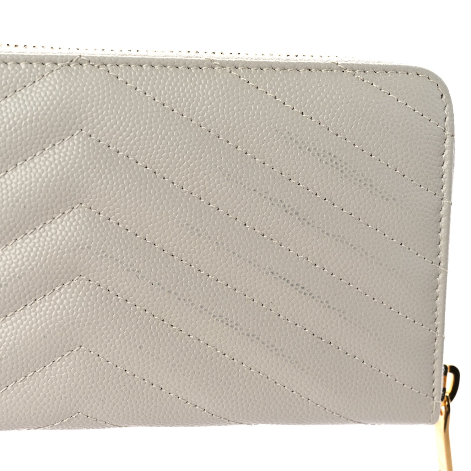 Saint Laurent Grain De Poudre Matelasse Chevron Monogram Zip Around Wallet Blanc Vintage 11 of 12