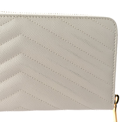 Saint Laurent Grain De Poudre Matelasse Chevron Monogram Zip Around Wallet Blanc Vintage 11 of 12