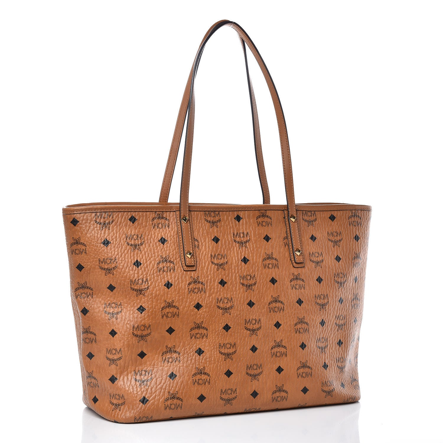 MCM Visetos Medium Anya Essential Victory Patch Shopper Tote Cognac 3 of 19