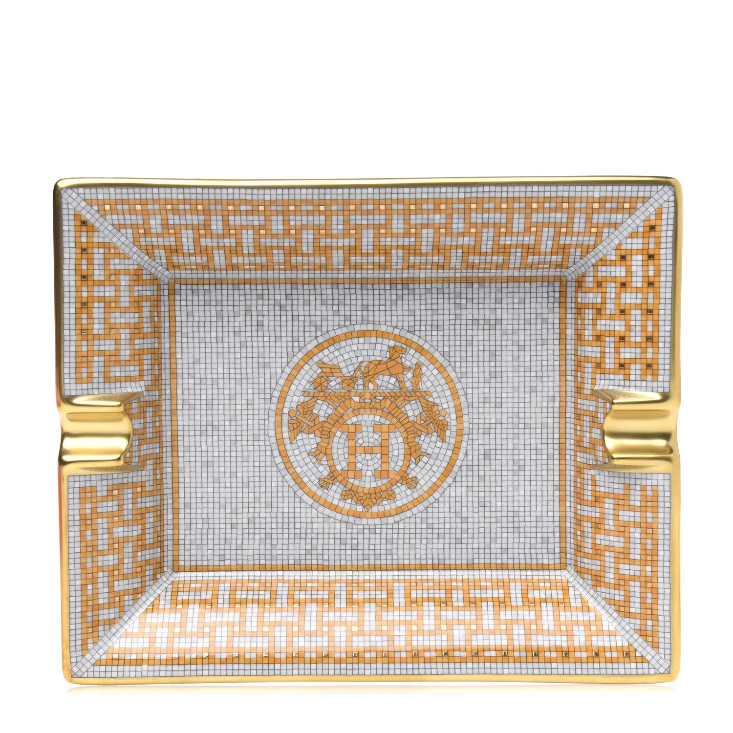 Hermes Porcelain Mosaique Au 24 Gold Ashtray 1 of 3